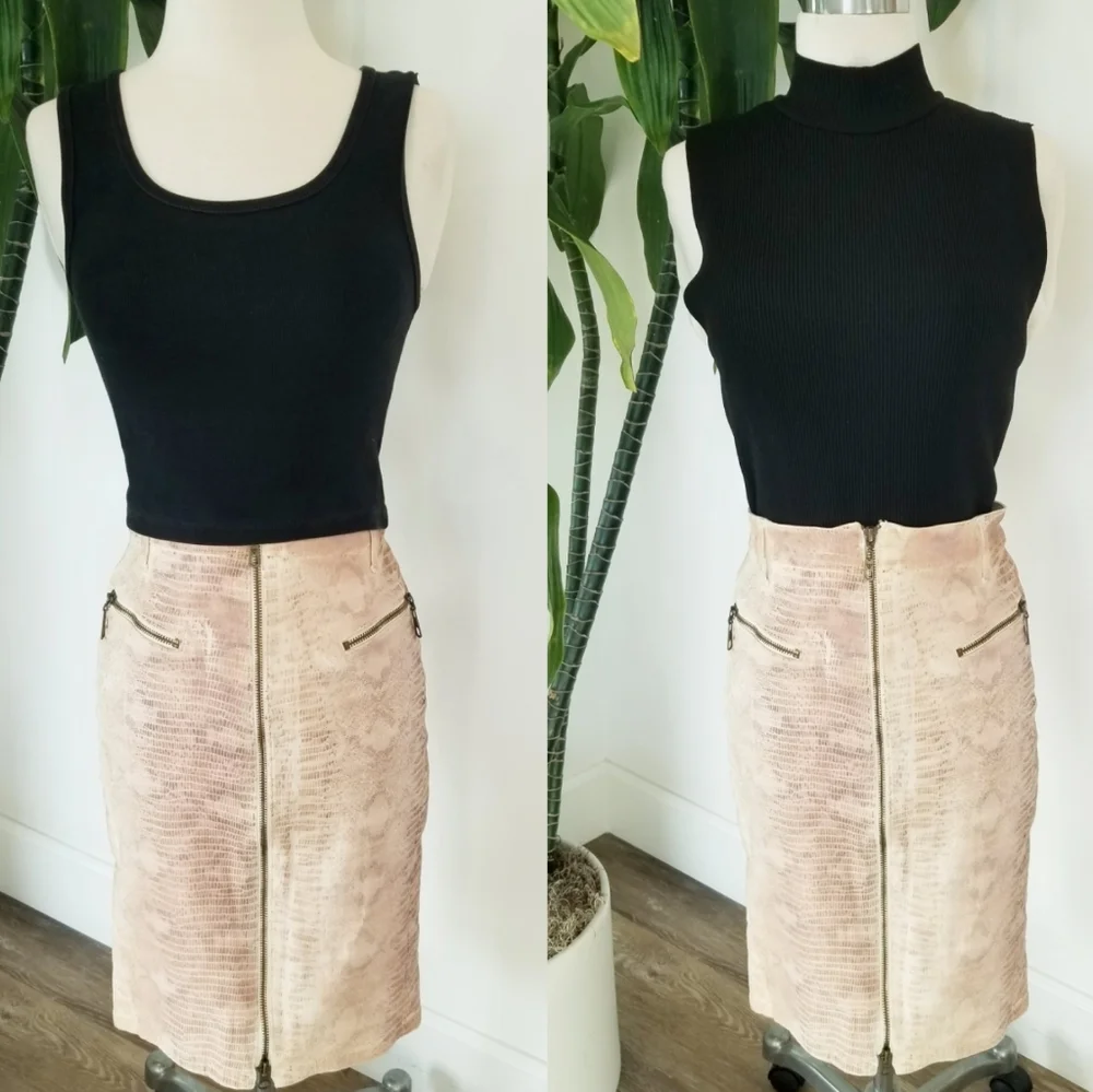 GUESS Longette Milk Showdown Snake Foil Moto Pencil Skirt Festival Boho 90's